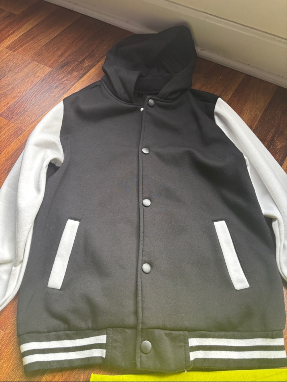 Men's Black & White Hooded Varsity Jacket